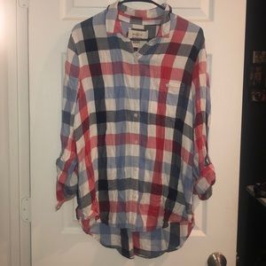 Red white blue plaid top